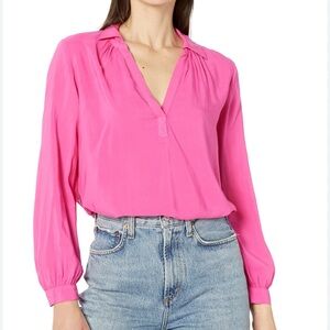 VELVET  GRAHAM & SPENCER 💯 viscose super soft Barbie pink flowing blouse sizeM